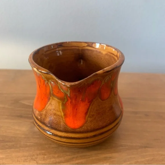 Bar Harbor Pottery 3.25” Creamer Pitcher Maine Vintage Retro Brown Orange Drip - Picture 4 of 11